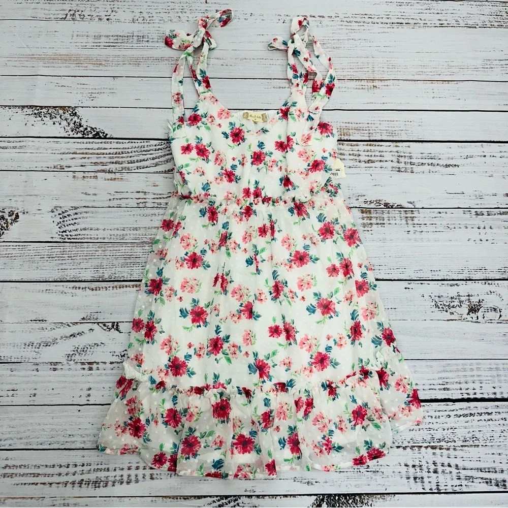Altar'd State Size Medium White Red Floral Tie Shoulder Dress New